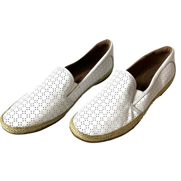 Clarks Collection Women 10M Comfort Casual White Leather Espadrille Slip On Flat - Picture 3 of 10